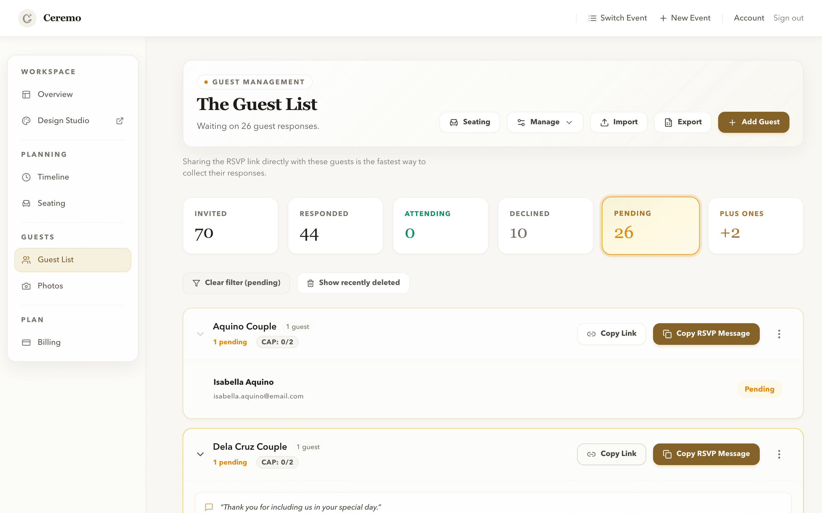 Ceremo guest tracking dashboard