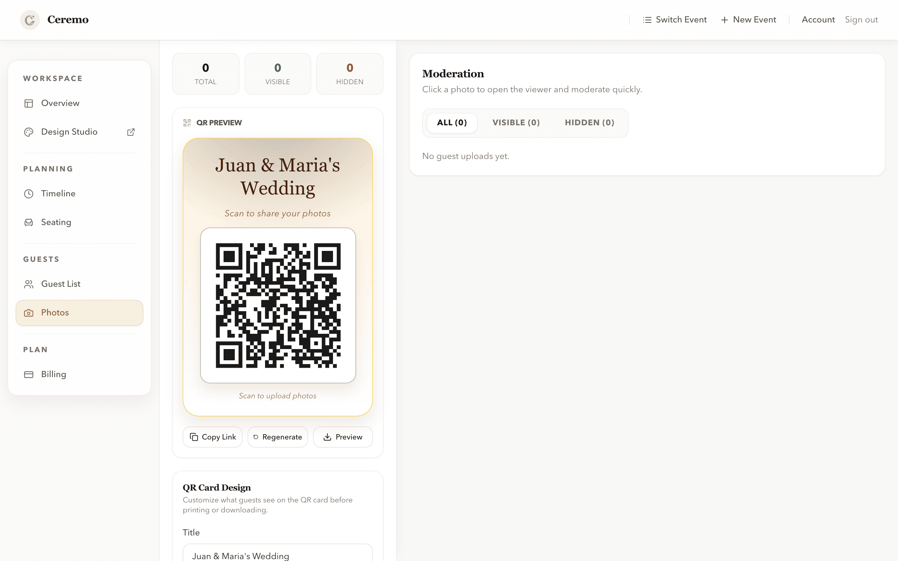 Ceremo photo sharing dashboard